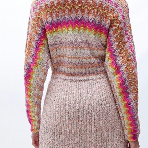 New Free people Forever Fair isle sweater in strawberry combo knit size S - Picture 2 of 11